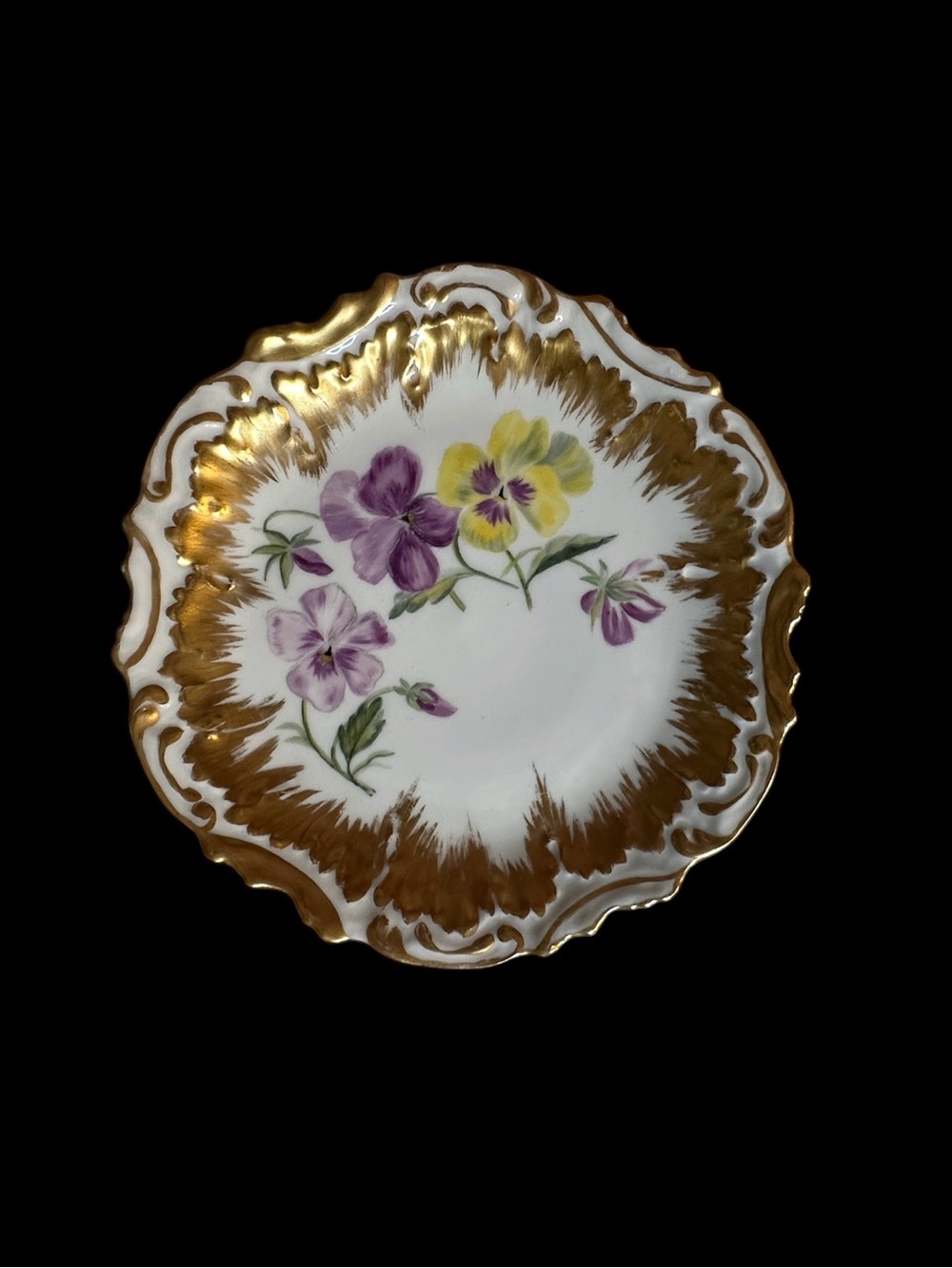 Antique Limoges Porcelain Cabinet Plate Delicate Hand Painted Pansy Scalloped